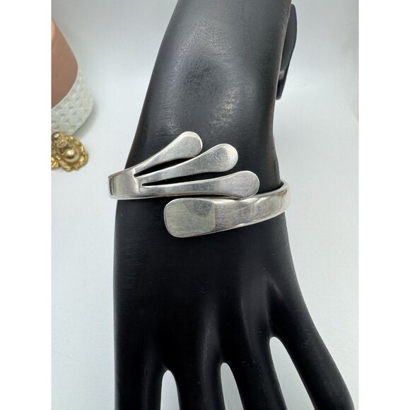 Vintage Bracelet Taxco Mexico Sterling Cuff Modernist Hinged Wide Streaks IN-02 - Picture 1 of 11